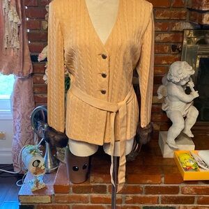 St. John collection by Marie Gray sweater with Knit Belted and Faux Fur Cuffs